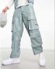 leather look cargo pants in blue