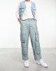 leather look cargo pants in blue