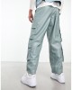 leather look cargo pants in blue