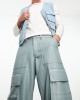 leather look cargo pants in blue