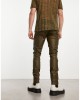 leather look skinny trousers in khaki