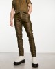 leather look skinny trousers in khaki