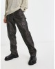 relaxed cargo trousers in washed leather look
