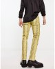 skinny leather-look pants in yellow snake print with zip detail