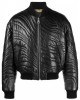 Vogue trendy stripe-quilted leather bomber jacket