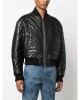 Vogue trendy stripe-quilted leather bomber jacket