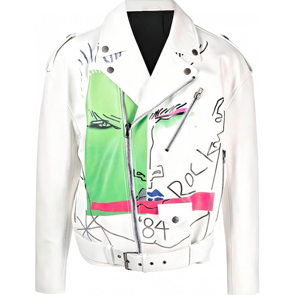 Graphic-print leather jacket