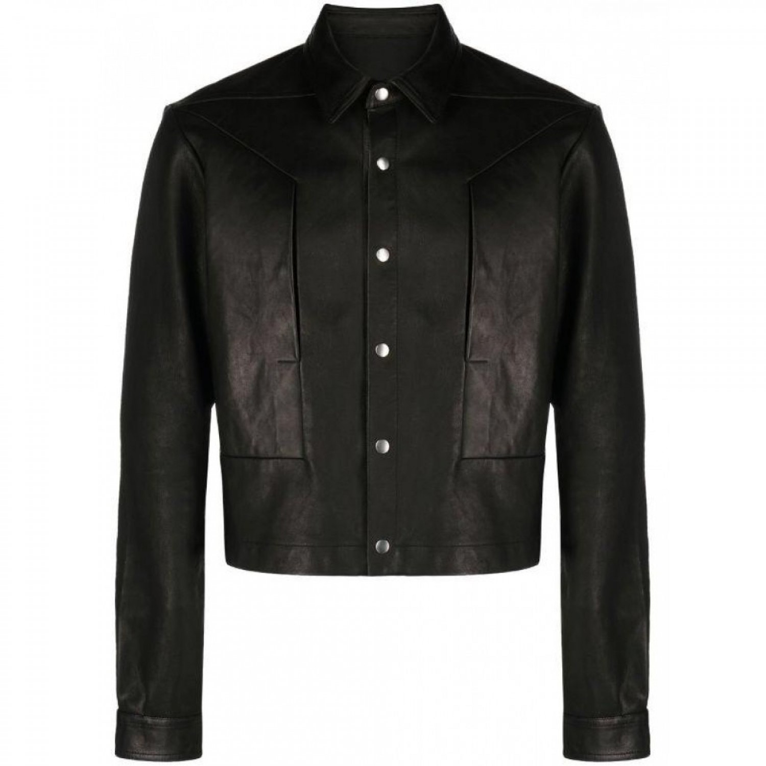 front press-stud fastening leather jacket