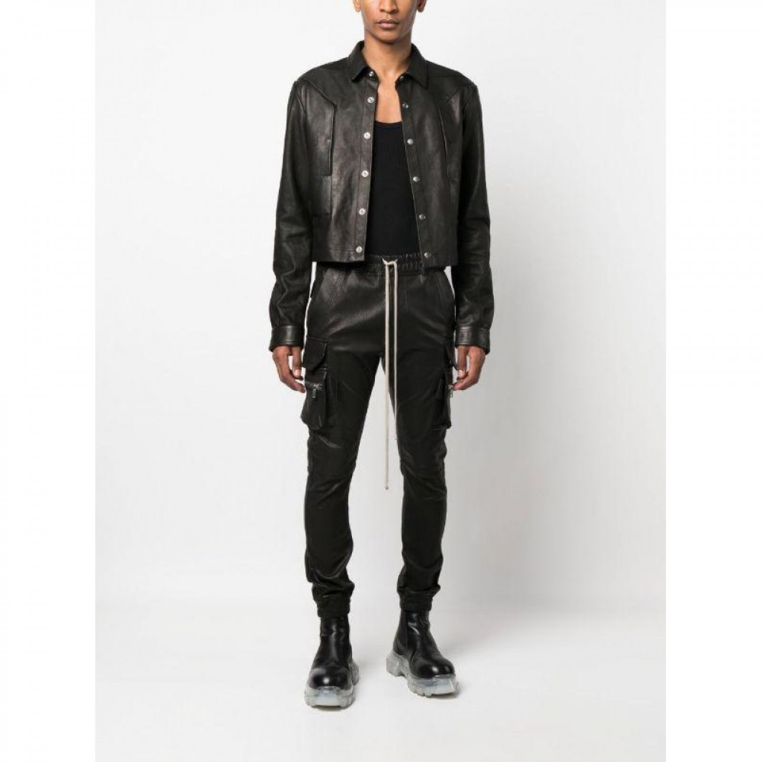 front press-stud fastening leather jacket
