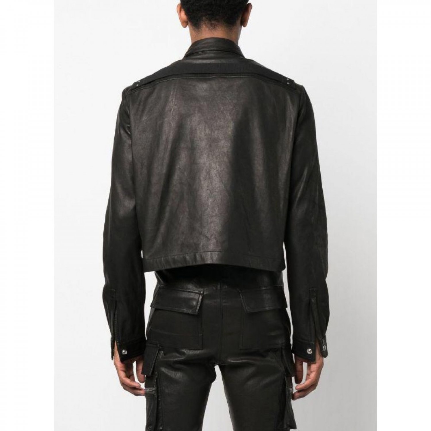 front press-stud fastening leather jacket