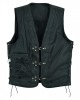 Plain Mens Leather Waistcoat Motorcycle Biker Vest Black with Hooks