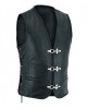 Plain Mens Leather Waistcoat Motorcycle Biker Vest Black with Hooks