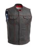 Men's Leather Motorcycle Leather Vest - Red Stitch