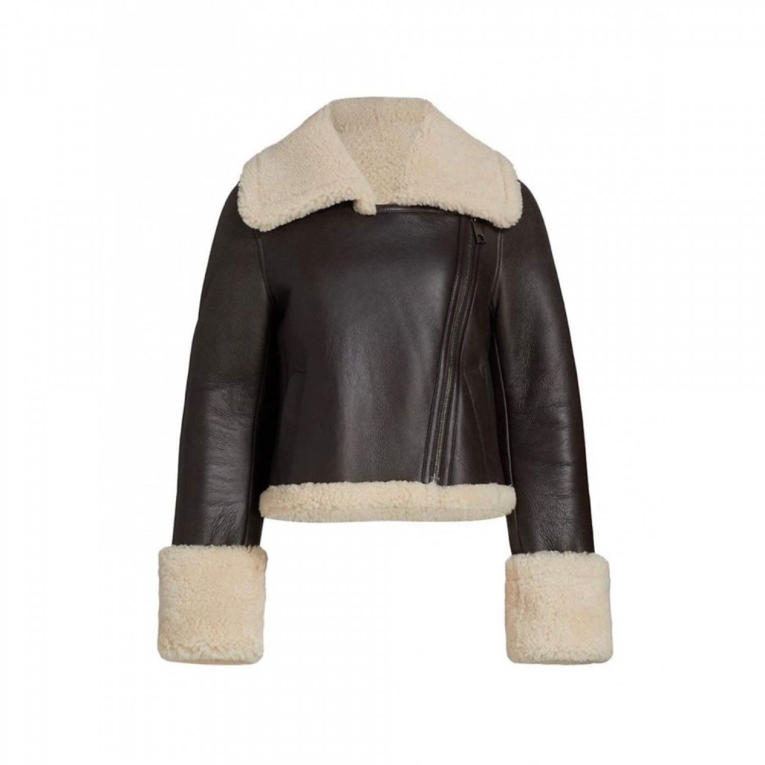 Shearling Cropped leather Jacket in Espresso
