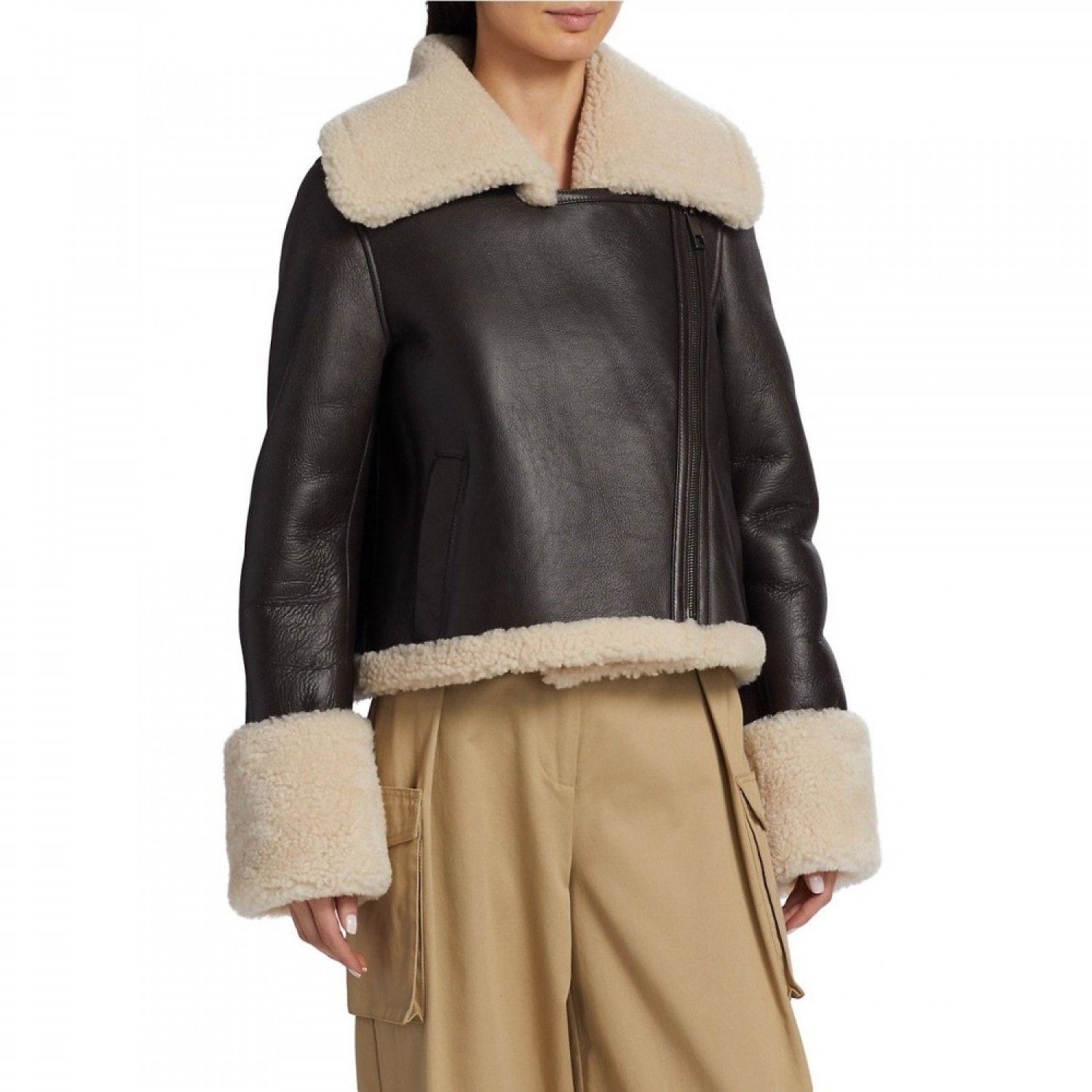 Shearling Cropped leather Jacket in Espresso