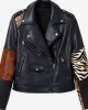 womens black printed pure leather jacket