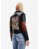womens black printed pure leather jacket