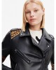 womens black printed pure leather jacket