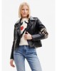 womens black printed pure leather jacket